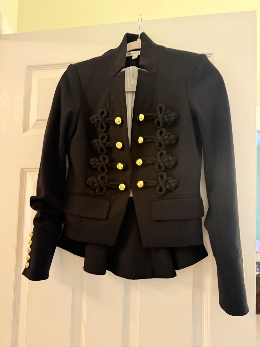 Veronica Beard Black Military-StyleJacket with Gold Buttons